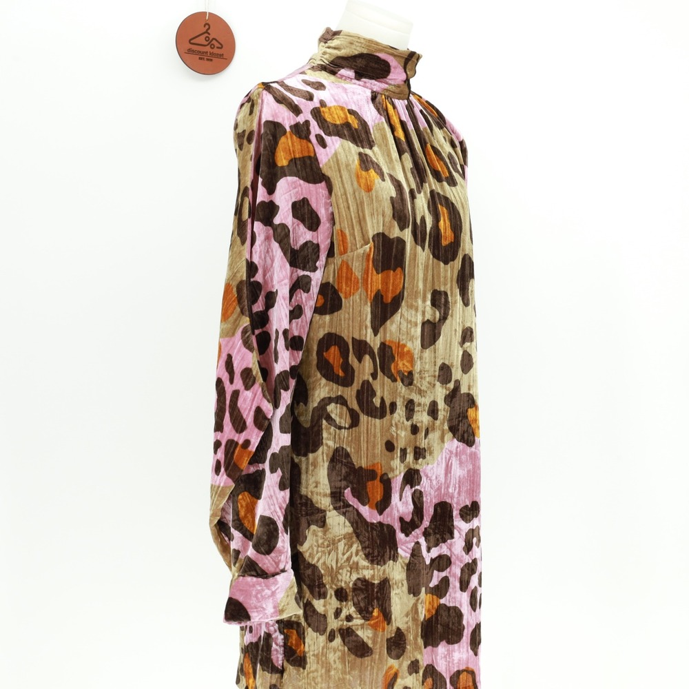 Anthropologie Layla Leopard Crushed Velvet Mini Dress Size 8 Balloon Sleeves - Picture 2 of 13